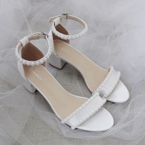 White Satin Block Heel